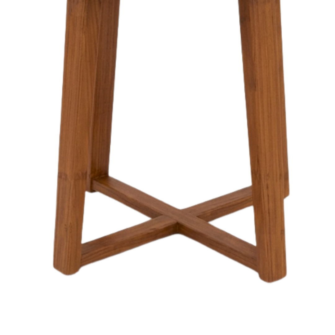 Round Wood & Rattan Side Table