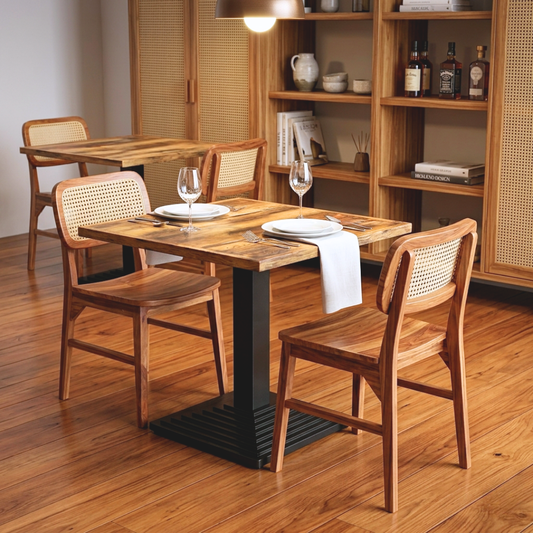 Rustic Square Café Table with Pedestal Base