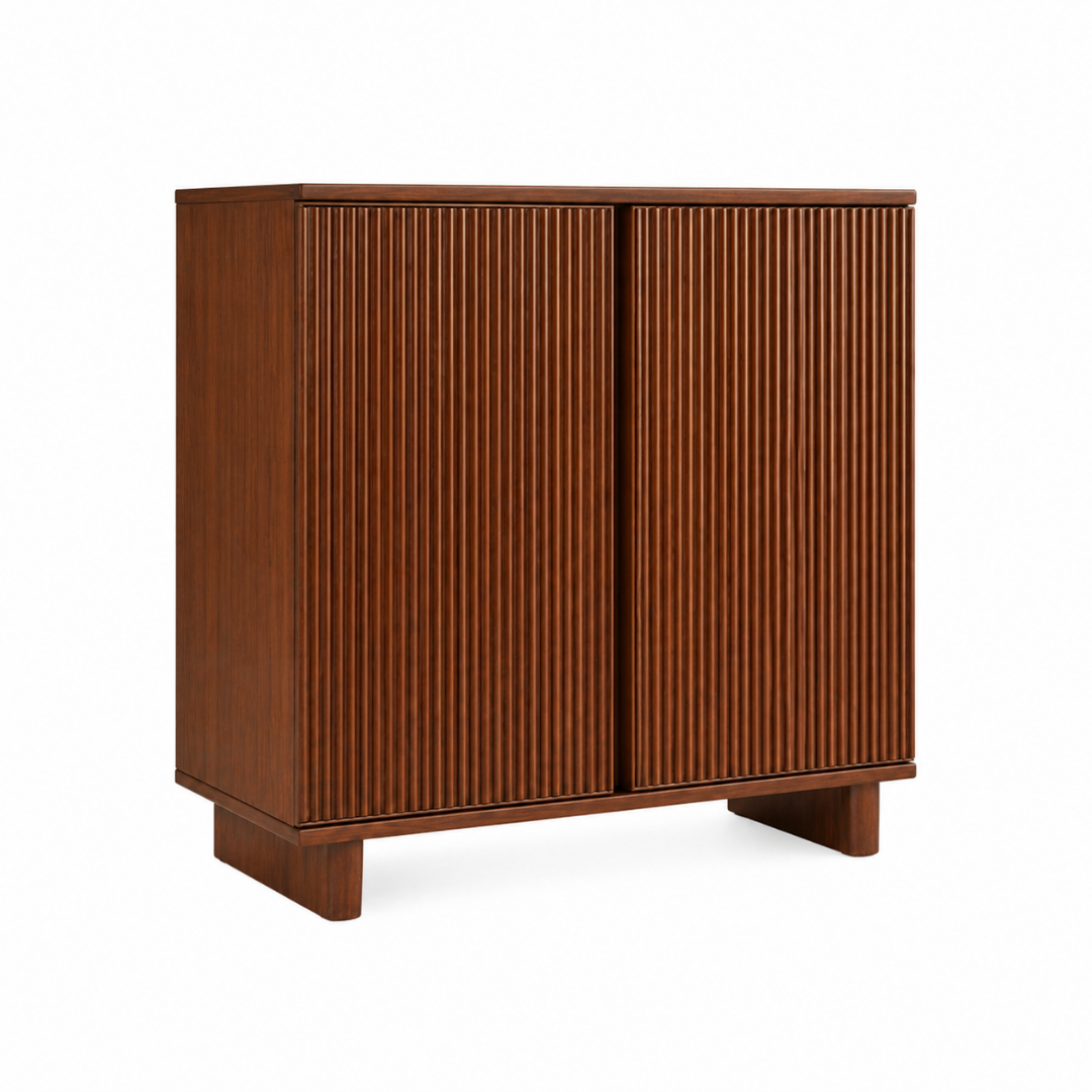 large wooden bar cabinet with glass holder shelves and wine storage for modern home bar setup