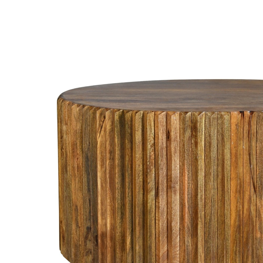 Fluted Wooden Drum Coffee Table