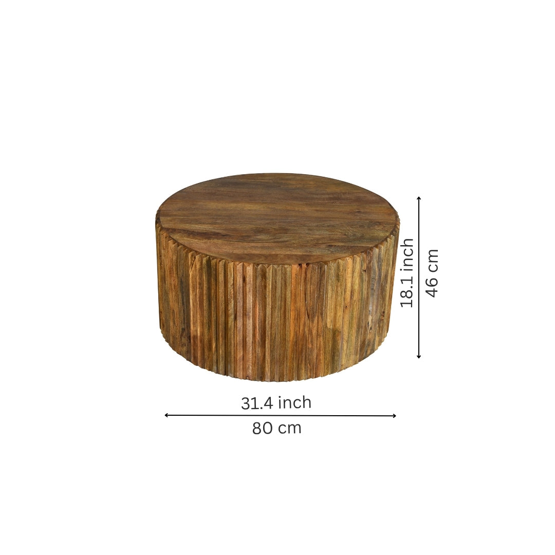 Fluted Wooden Drum Coffee Table