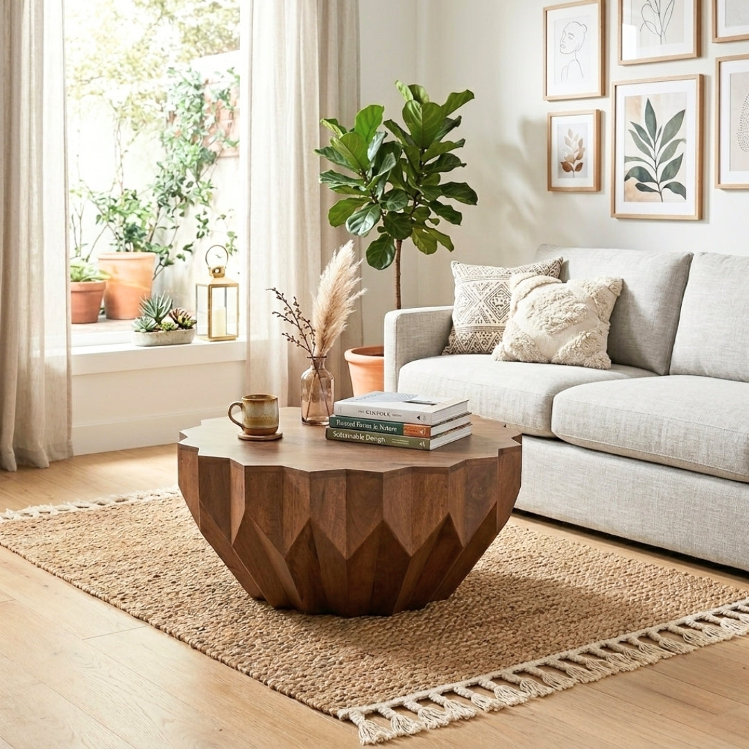 Faceted Geometric Wooden Coffee Table