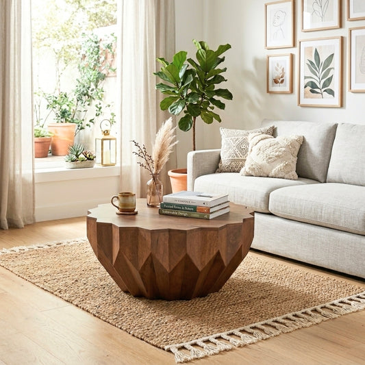 Faceted Geometric Wooden Coffee Table