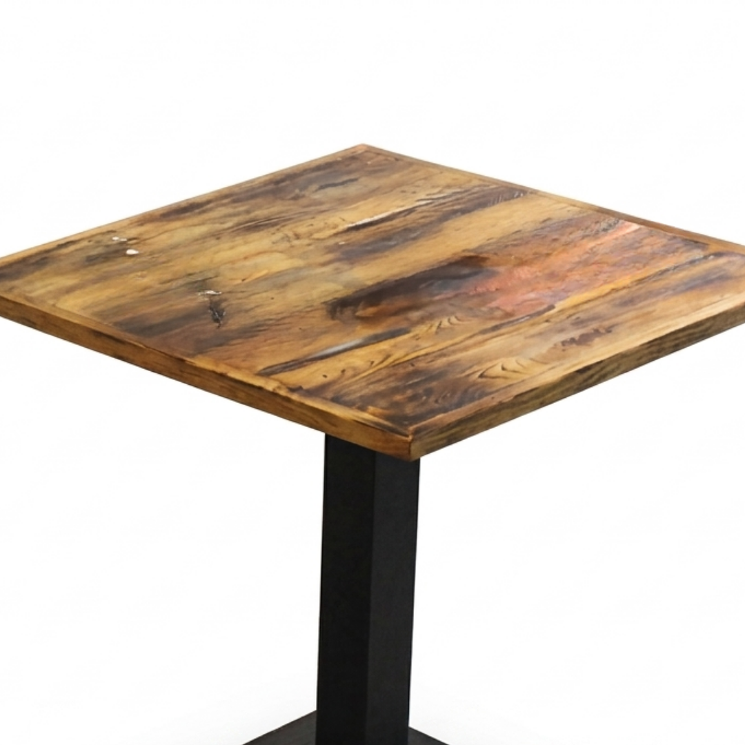 Rustic Square Café Table with Pedestal Base