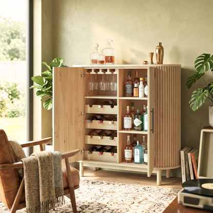 modern dining room bar cabinet with wine raack glass holder and storage shelves wooden bar furniture