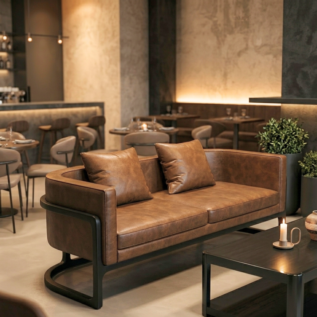 Arlo Modern 2-Seater Sofa With Settee in Cognac Leather