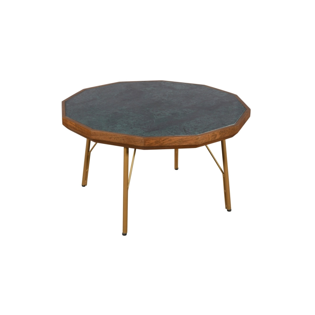 Octagonal Green granite and Wood Coffee Table