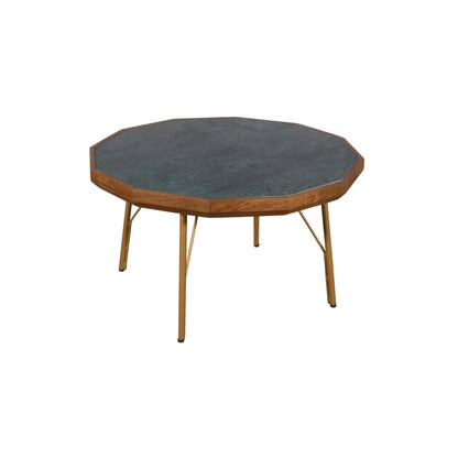 Octagonal Green granite and Wood Coffee Table
