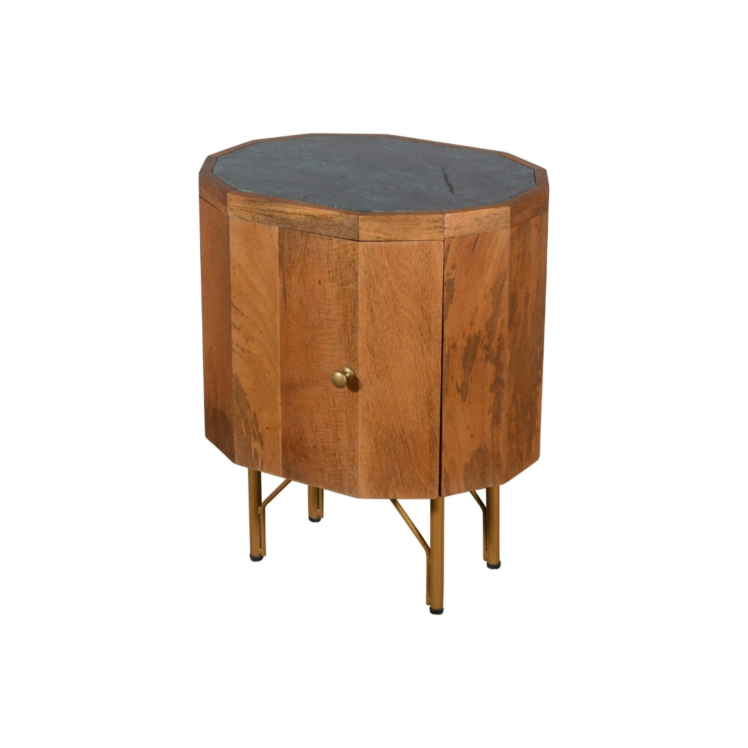 Mid-Century Modern Wooden Bedside Table with Brass Legs