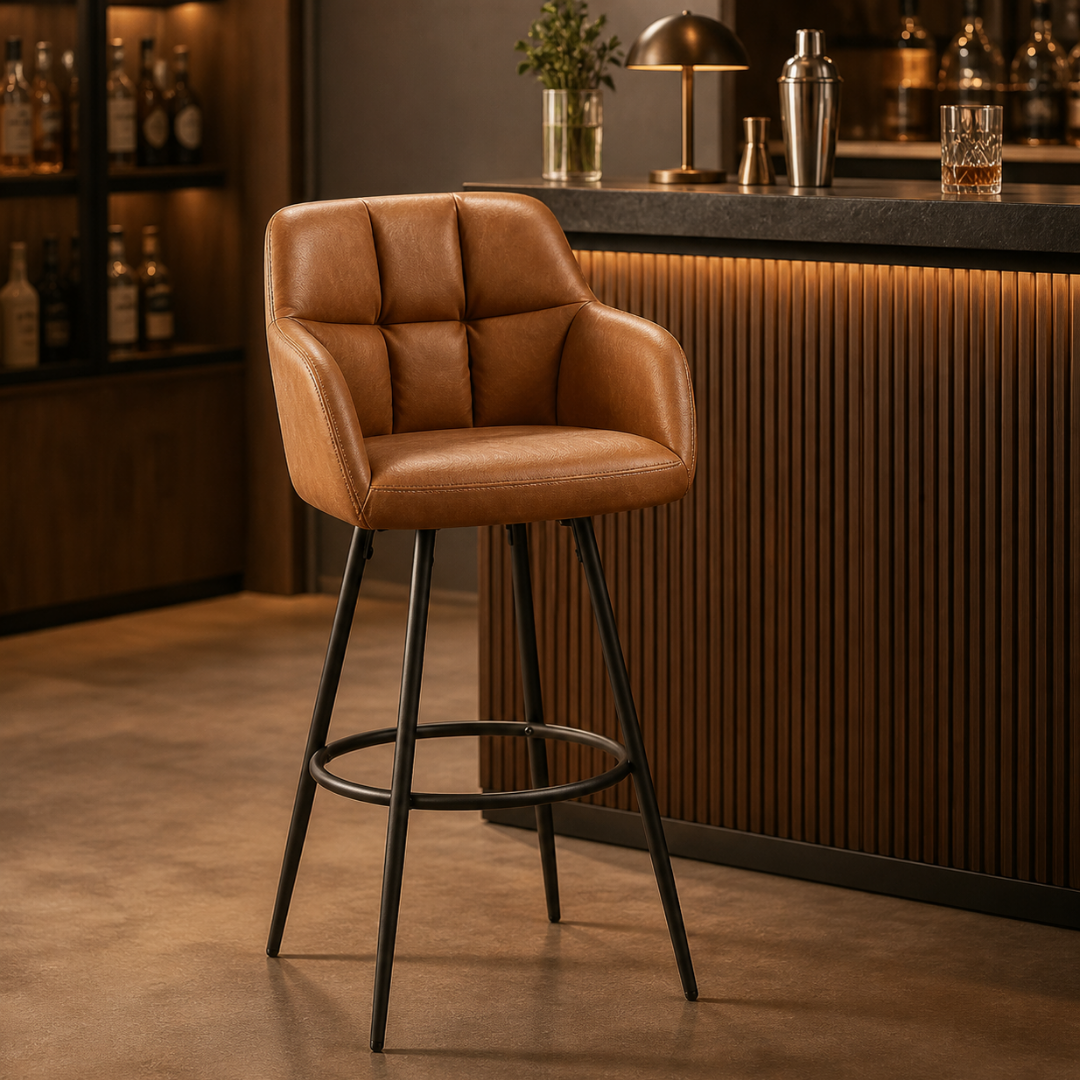 Brown Leather Modern Bar Chair