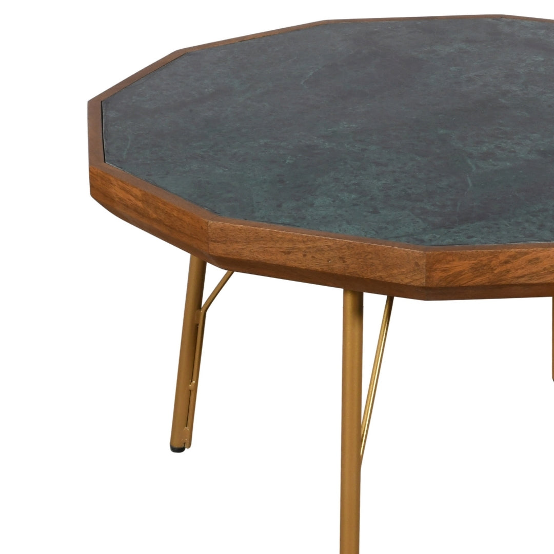 Octagonal Green granite and Wood Coffee Table