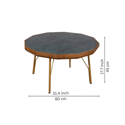Octagonal Green granite and Wood Coffee Table