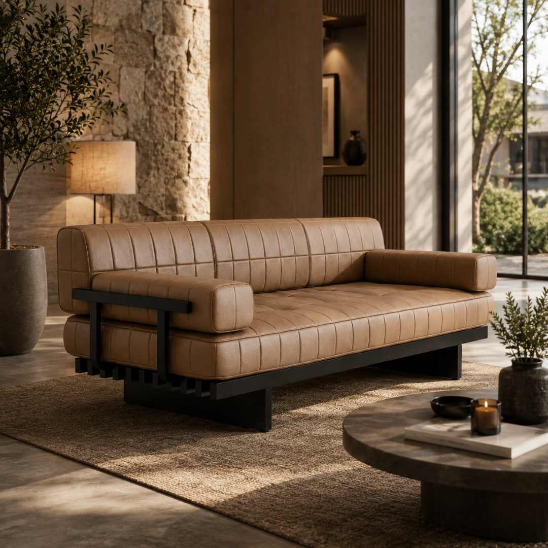 Bastion Industrial Tan Leather Sofa