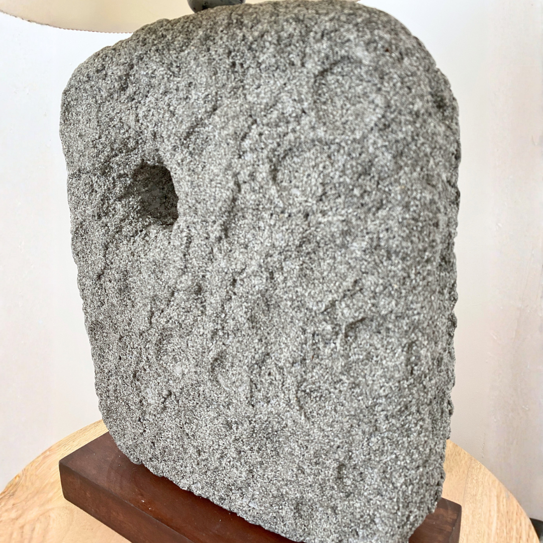 Monolith Stone Table Lamp with Wood Base