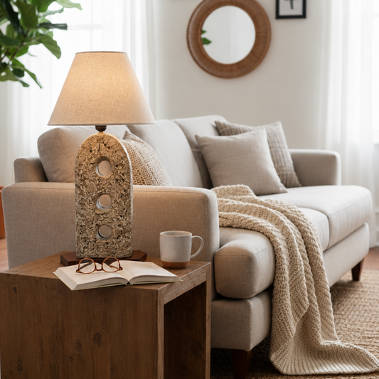 Triple Aperture Totem Table Lamp with Wood Base