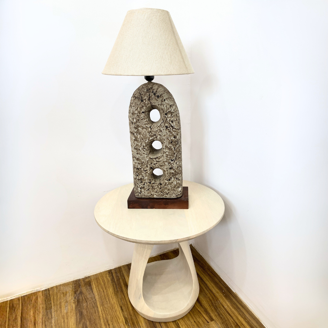 Triple Aperture Totem Table Lamp with Wood Base