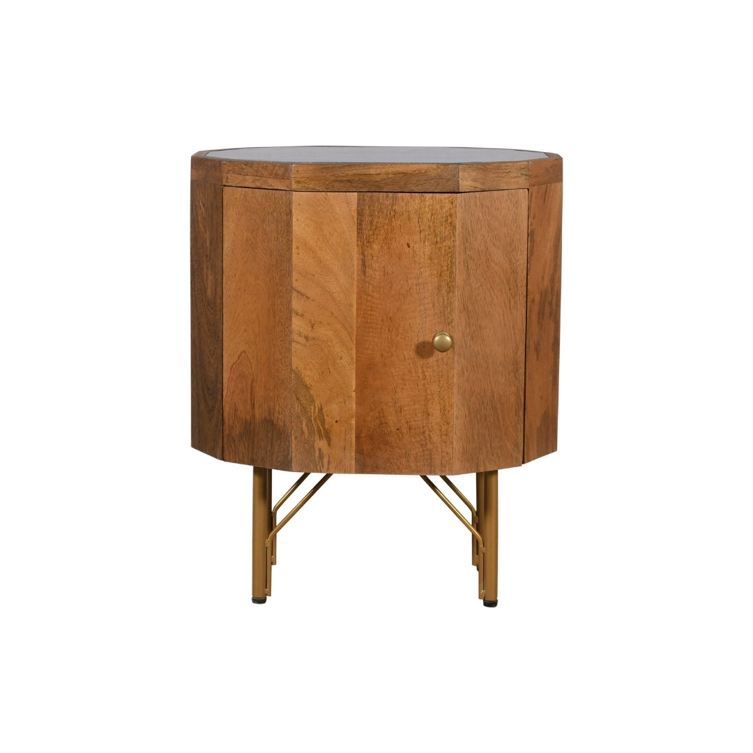 Mid-Century Modern Wooden Bedside Table with Brass Legs