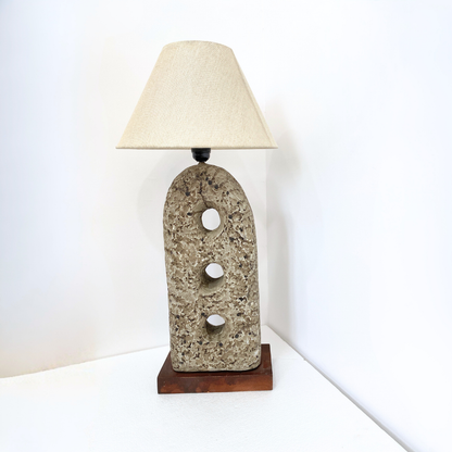 Triple Aperture Totem Table Lamp with Wood Base