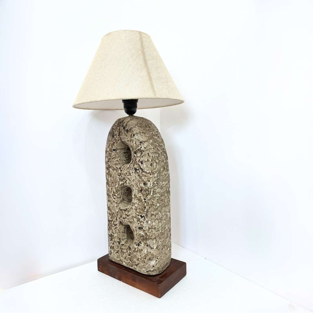 Triple Aperture Totem Table Lamp with Wood Base