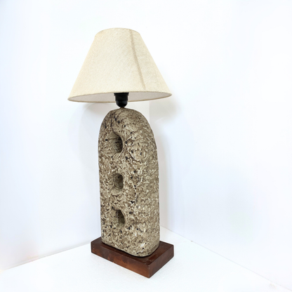 Triple Aperture Totem Table Lamp with Wood Base