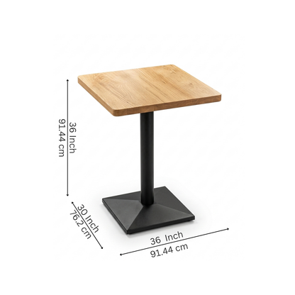 Square Oak Café Table with Pedestal Base