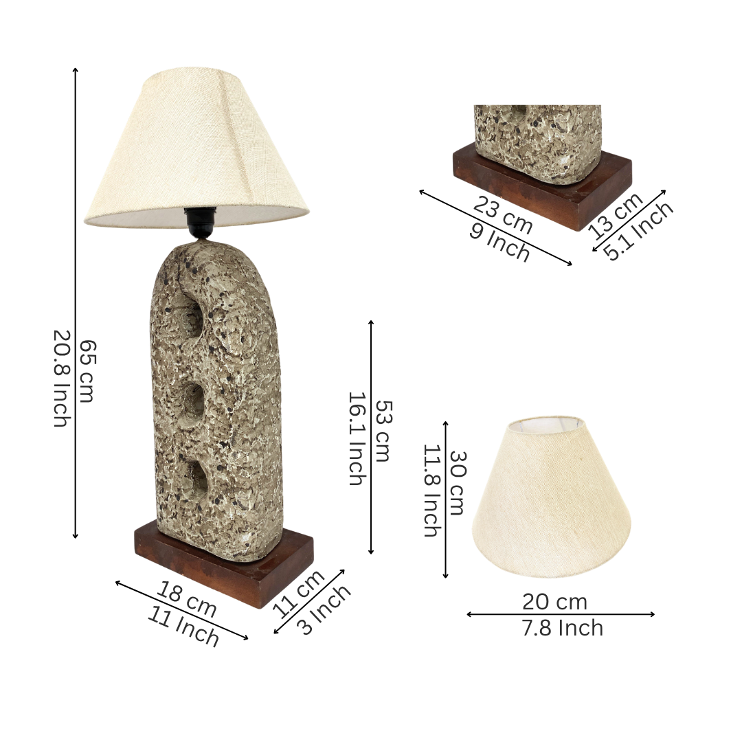 Triple Aperture Totem Table Lamp with Wood Base