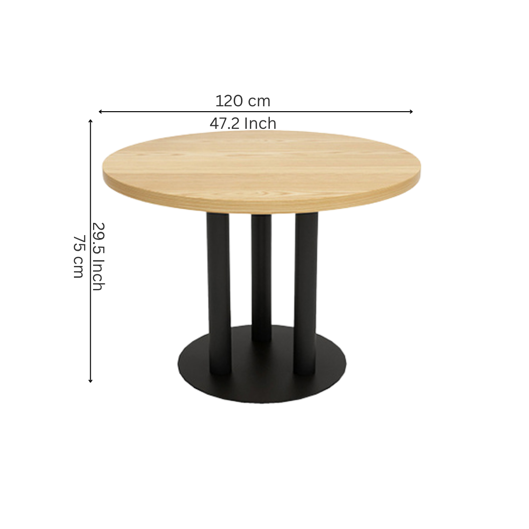 Modern Round Ash Café Table with Triple Pillar Base