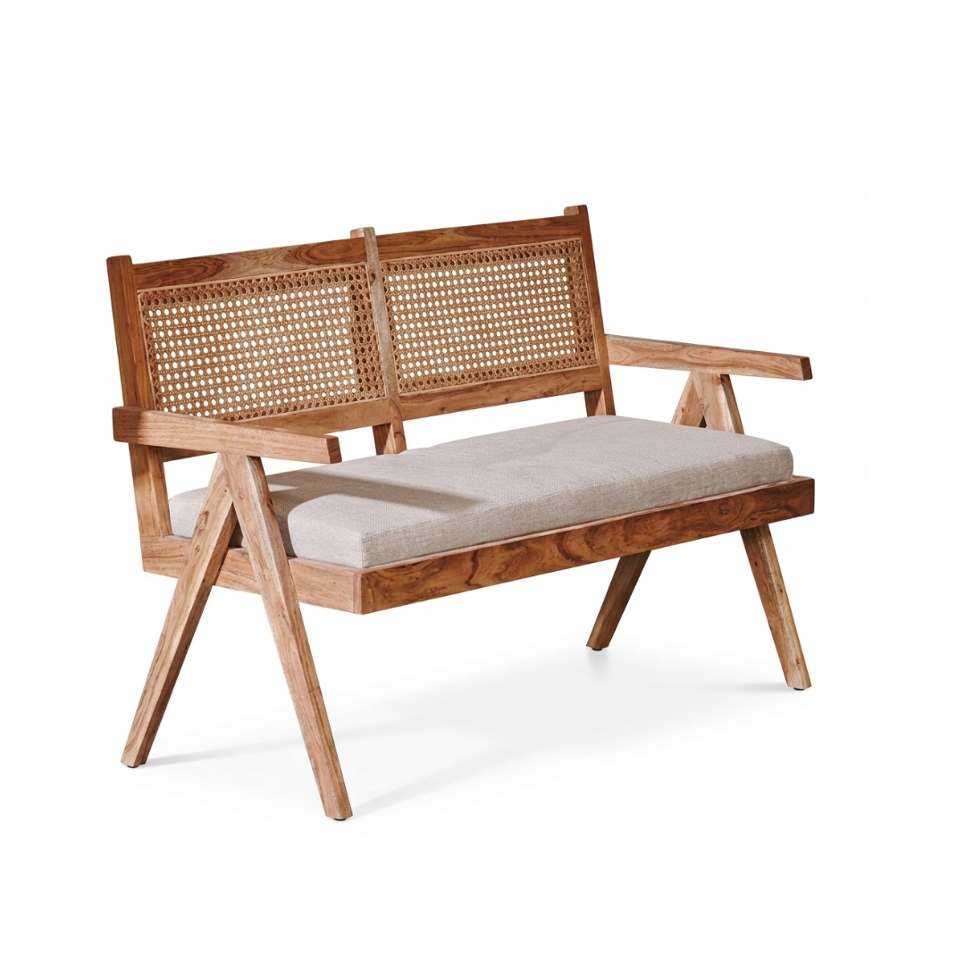 Malabar Solid Wood & Rattan 2-Seater Sofa`