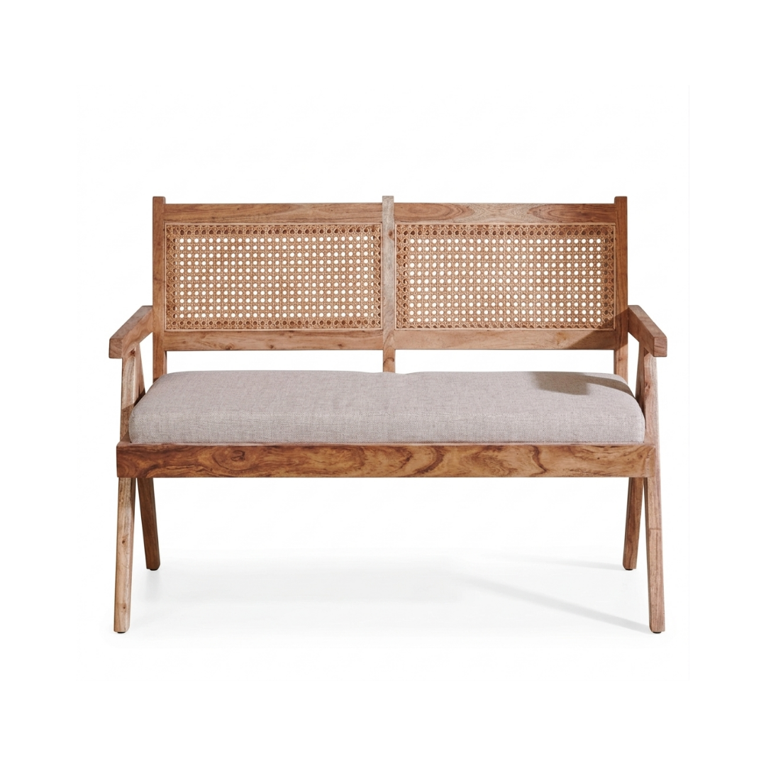 Malabar Solid Wood & Rattan 2-Seater Sofa`