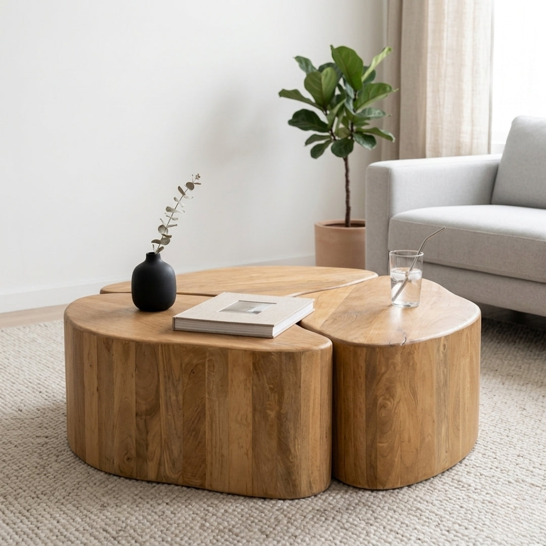 Modular Organic Wooden Nesting Coffee Table Set