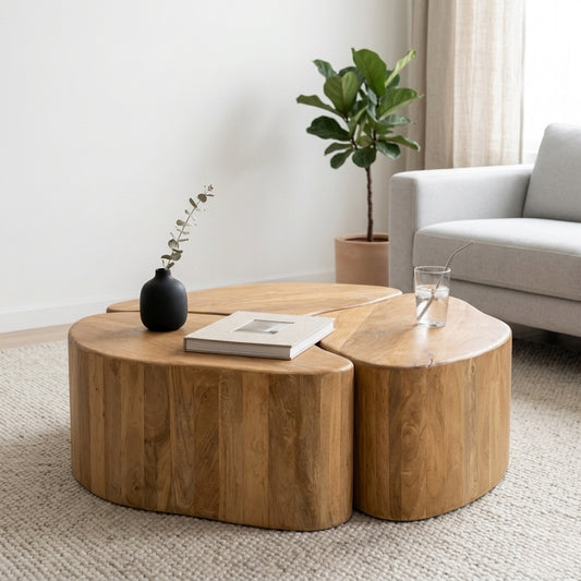 Modular Organic Wooden Nesting Coffee Table Set