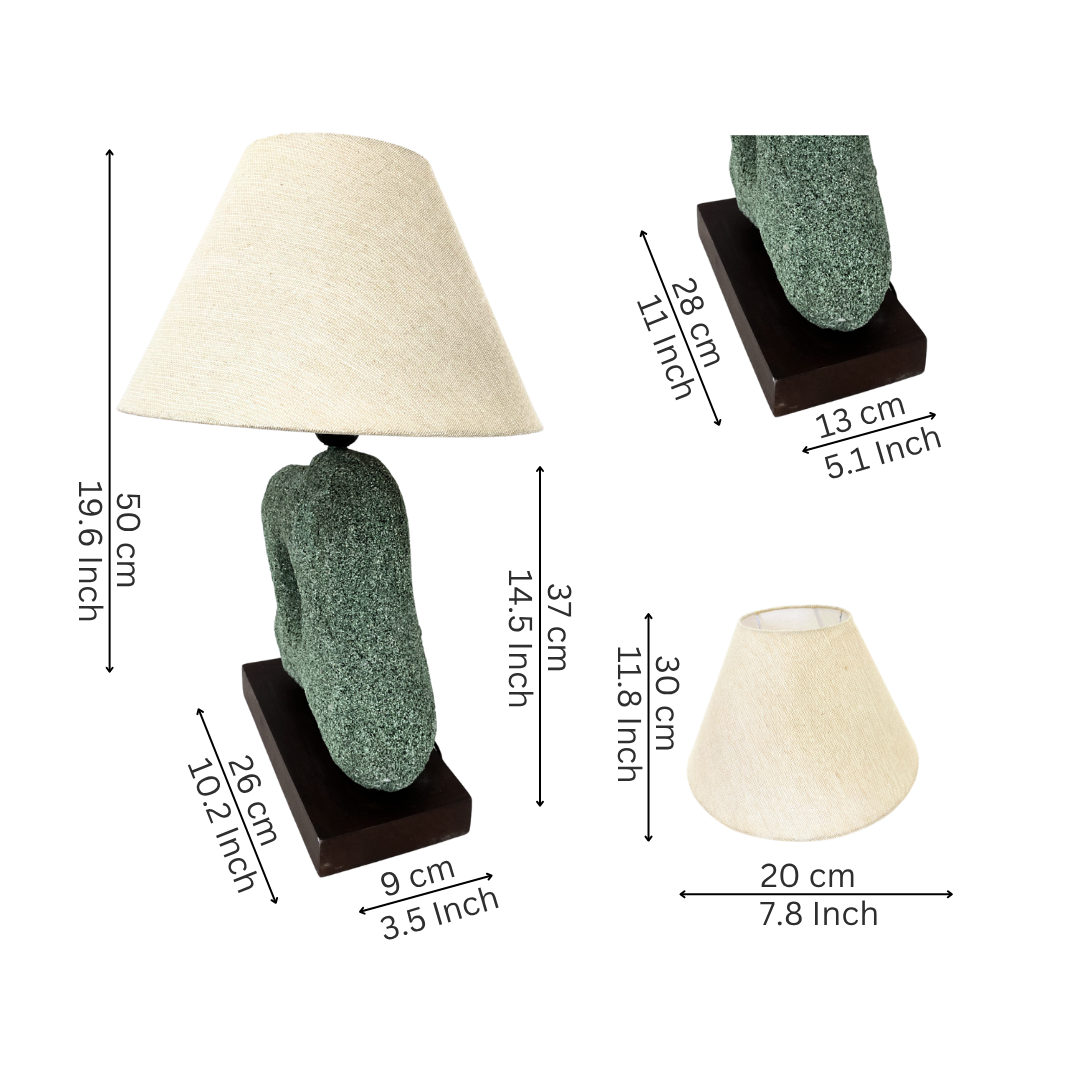Abstract Sculptural Stone Table Lamp with Wood Base