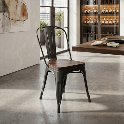 Metal Dining Chairs with Wood Seat