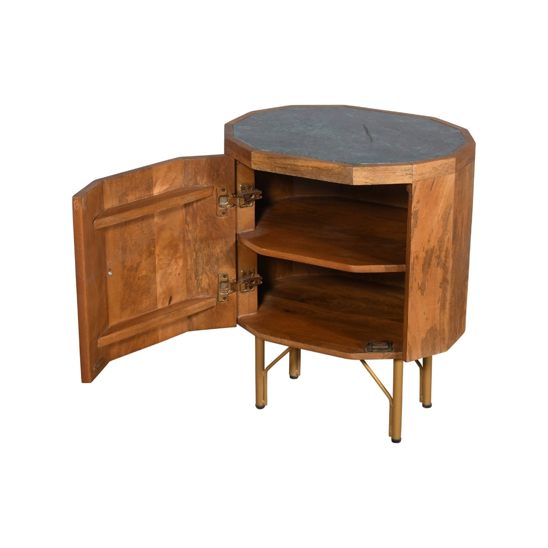 Mid-Century Modern Wooden Bedside Table with Brass Legs