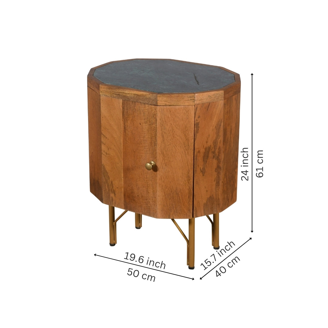 Mid-Century Modern Wooden Bedside Table with Brass Legs