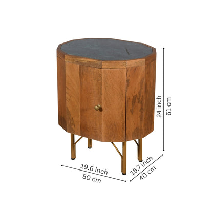 Mid-Century Modern Wooden Bedside Table with Brass Legs