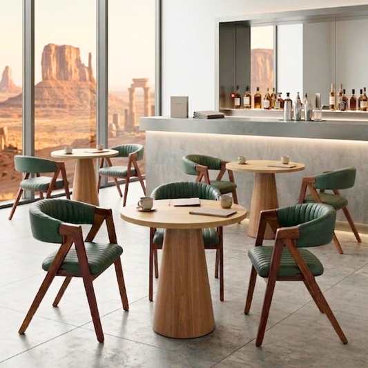 Retro Wooden Café Table with Ribbed Pedestal