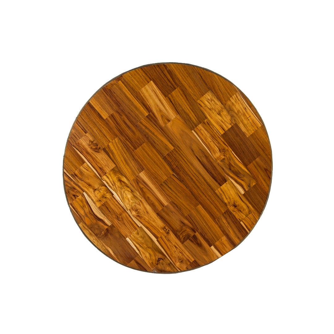 Modern Round Wooden Coffee Table with Brass Hoop Base