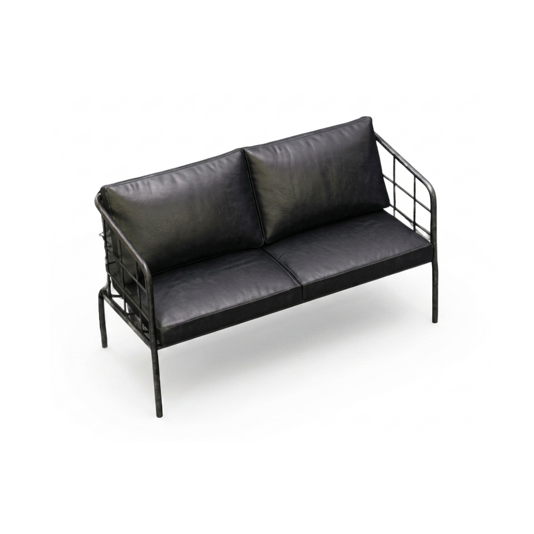 Forge Industrial Black Leather 2-Seater Settee