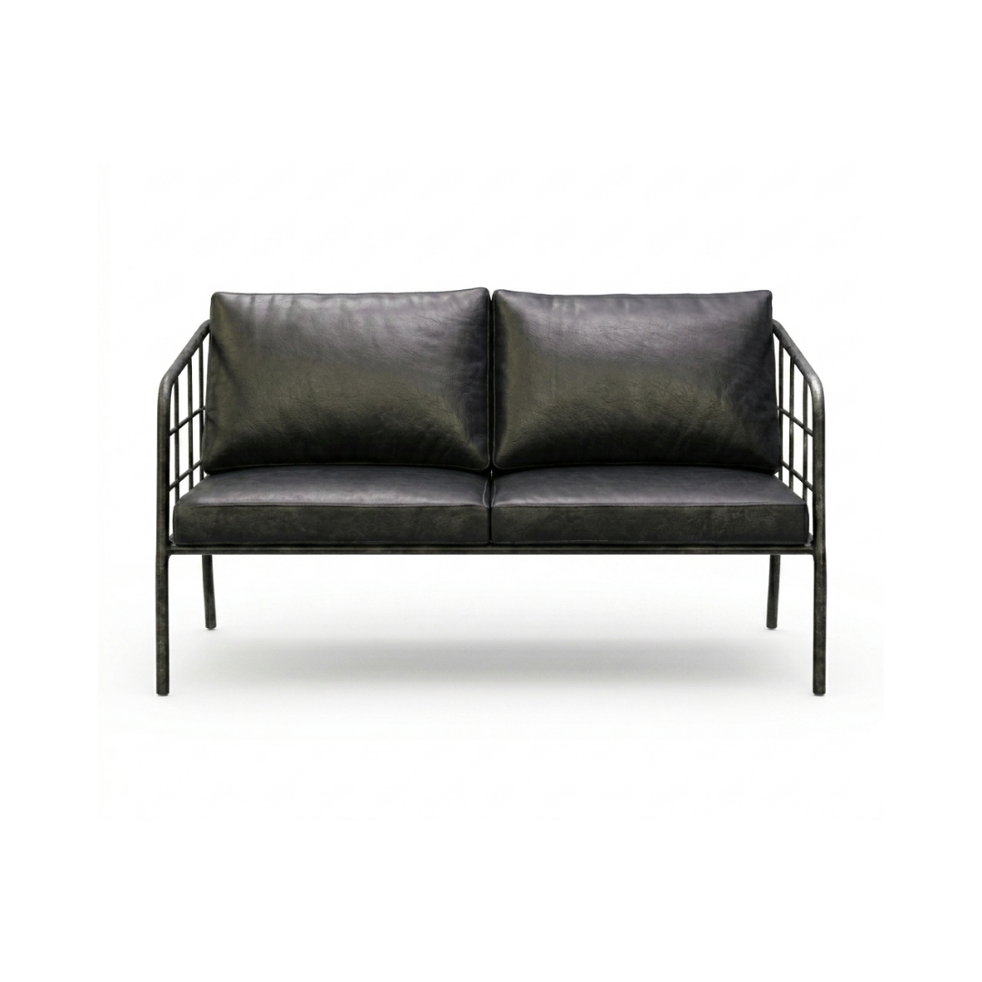 Forge Industrial Black Leather 2-Seater Settee