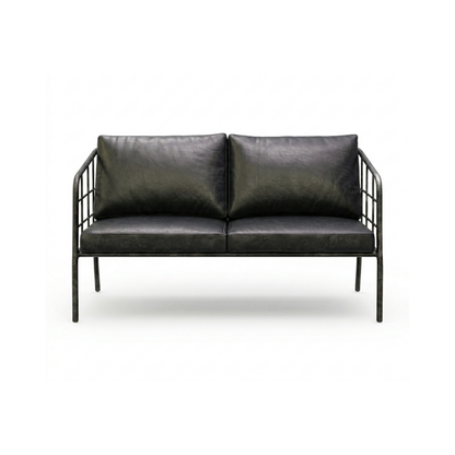 Forge Industrial Black Leather 2-Seater Settee