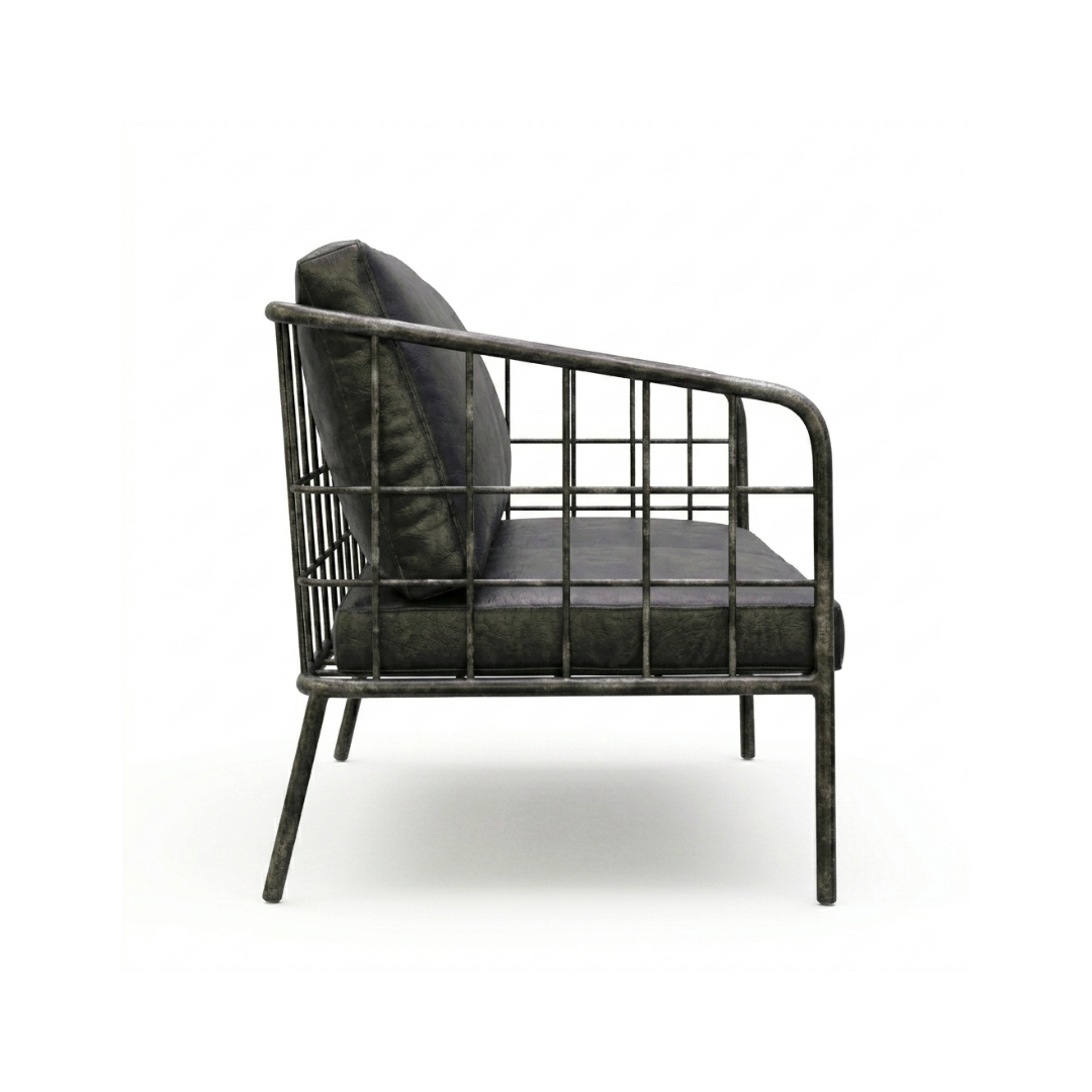 Forge Industrial Black Leather 2-Seater Settee
