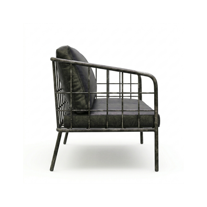 Forge Industrial Black Leather 2-Seater Settee