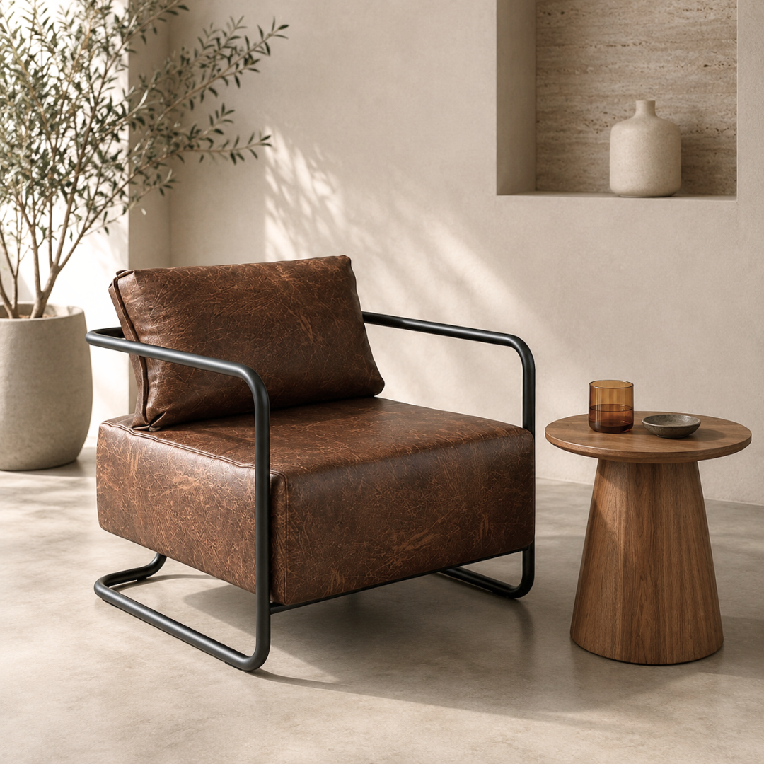 Rowan Industrial Vegan Leather Accent Chair