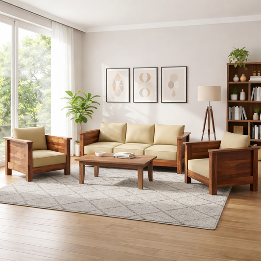Classic Arm Design Wooden Sofa Set in 3+1+1 Seating