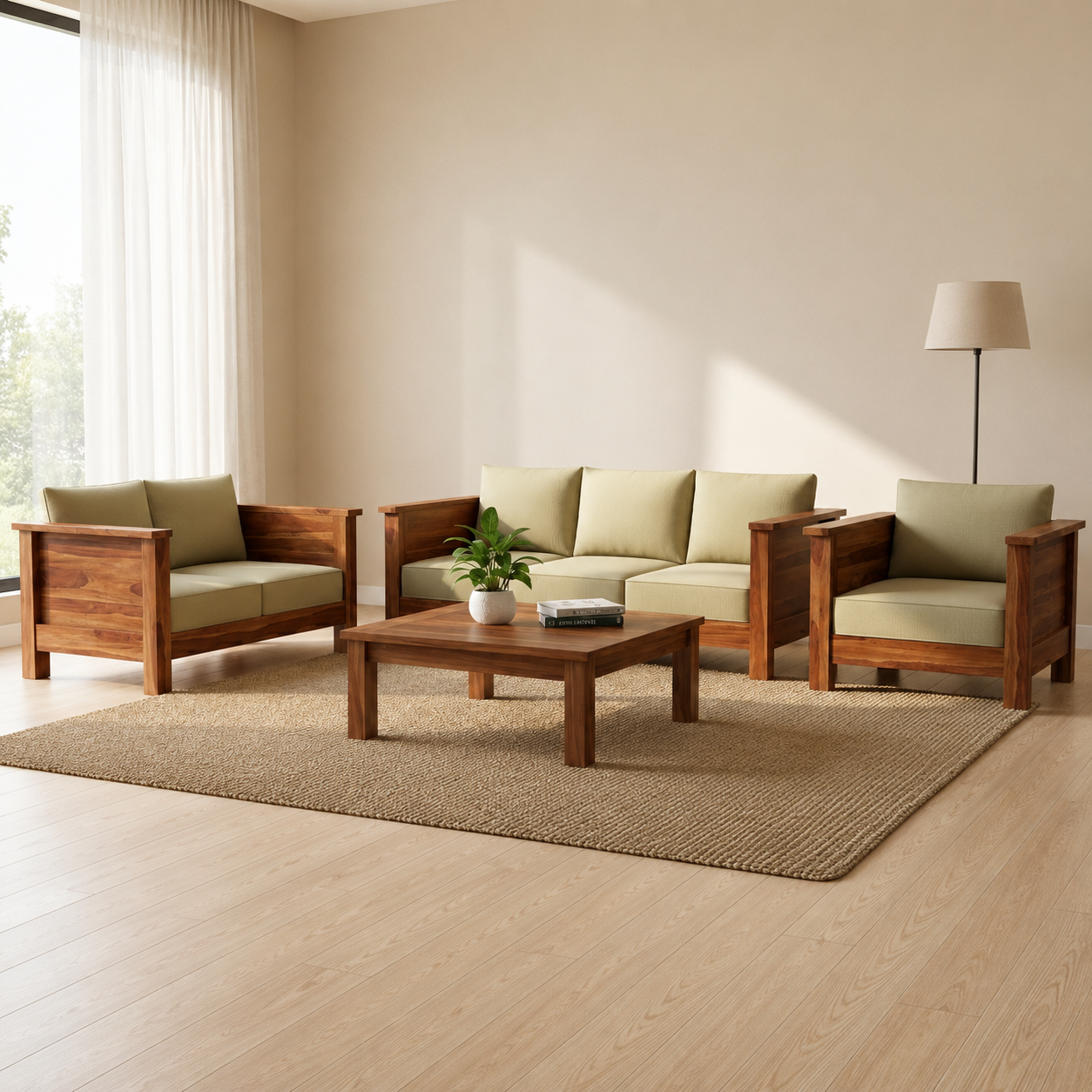 Classic Arm Design Wooden Sofa Set in 3+2+1 Seating