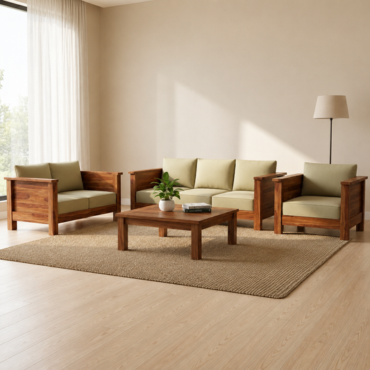 Classic Arm Design Wooden Sofa Set in 3+2+1 Seating