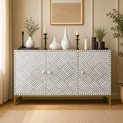 Floral Bone Inlay Light Grey Sideboard