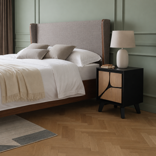 Solid Mango Wood Bedside Table Black