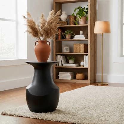 Indian Hub Solid Wood Black Side Table
